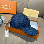 Louis Vuitton monogram cap, blue, curved brim and crown with stitched panel seams