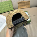 Gucci GG monogram cap showing inner strap buckle and tag