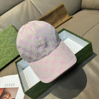 Gucci GG monogram baseball cap in light pink, curved brim and stitched panels