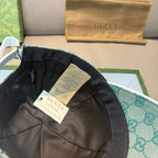 Gucci cap interior with adjustable strap and size/brand label on brim.