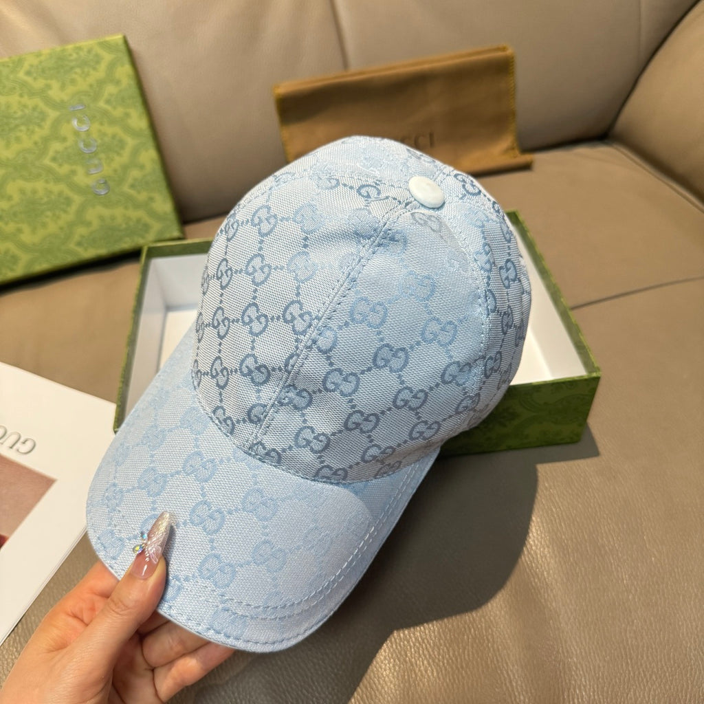 Gucci light blue monogram baseball cap with front crown panel