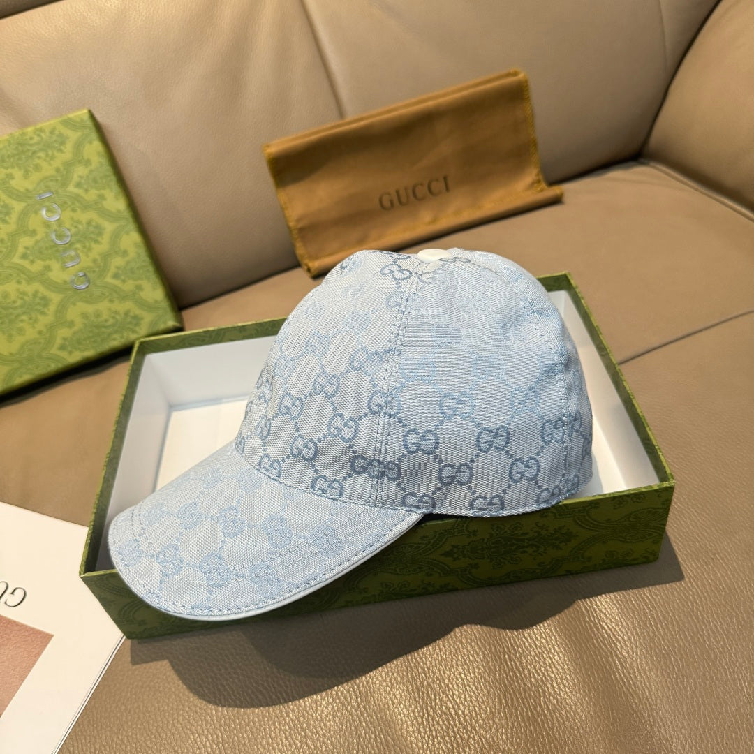 Gucci light blue monogram baseball cap with curved brim