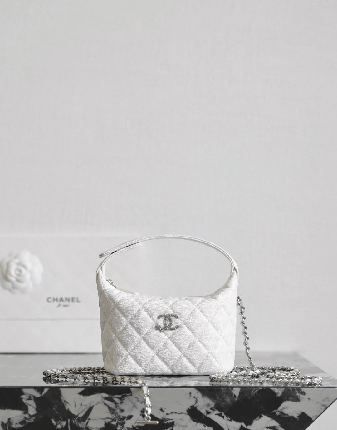 Chanel white quilted mini bag with interlaced chain strap