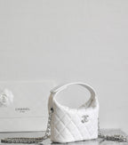 Chanel white quilted mini bag with side logo and chain strap