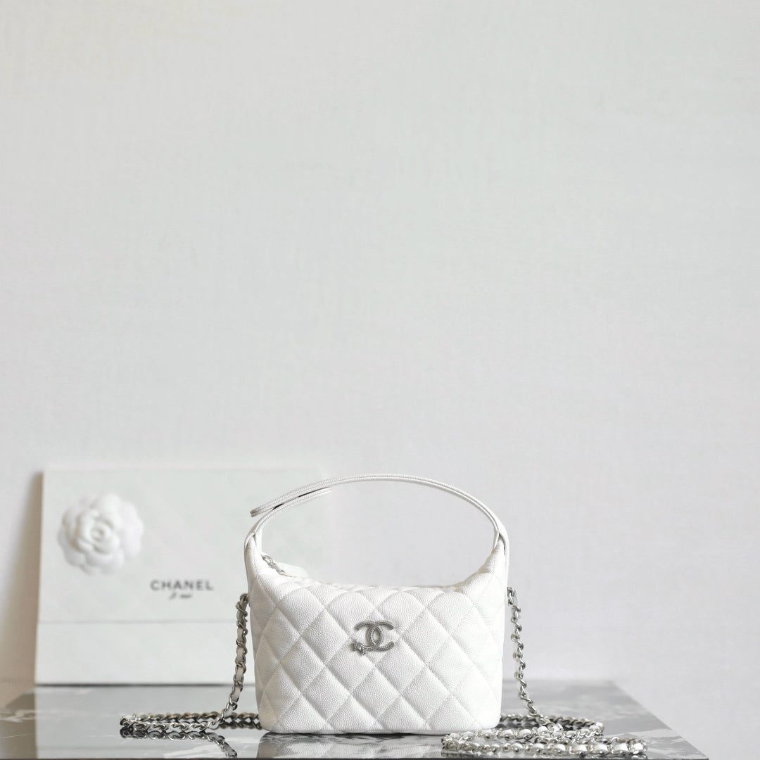 Chanel white quilted mini bag with chain strap and top handle