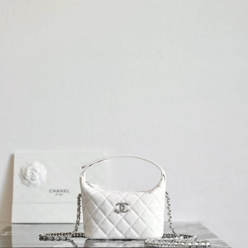 Chanel white quilted mini bag with chain strap and top handle