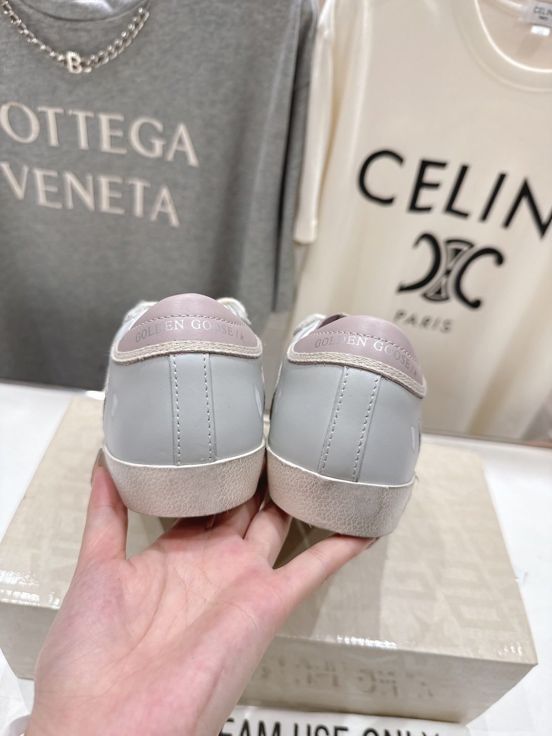 Lilac and white lace-up sneakers, heel and back view pair