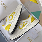 Dior unisex sneakers, white leather with yellow logo patch and dark rubber sole