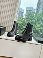 Black Chelsea ankle boots with side elastic panels and block heel