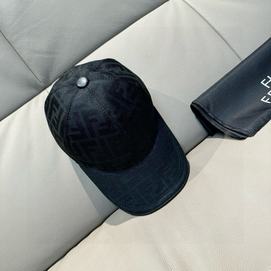 Fendi cap in dark fabric with FF monogram pattern and silver button
