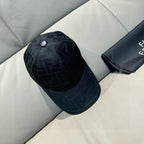 Fendi cap in dark fabric with FF monogram pattern and silver button