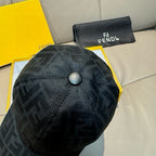 Fendi cap top view in dark FF monogram fabric with round button