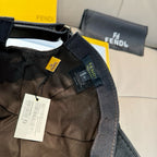 Fendi cap interior with black label, tags, and dark FF monogram lining