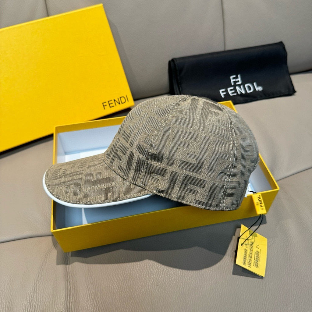 Fendi logo baseball cap in light gray FF pattern with curved brim and front button