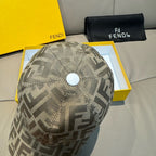 Fendi logo baseball cap top view in light gray FF pattern with round button