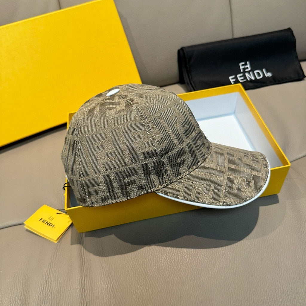 Fendi logo baseball cap in light gray FF pattern with curved brim and side panel
