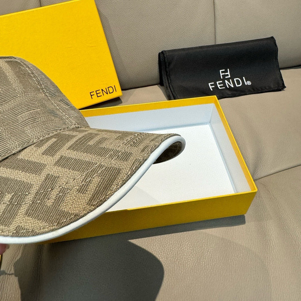 Fendi logo baseball cap with light gray FF pattern and light underside brim