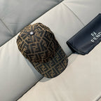 Fendi monogram baseball cap in dark brown and tan FF print with button top