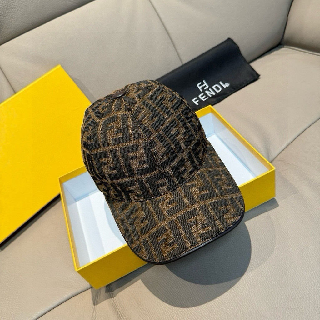 Fendi monogram cap in brown and tan with FF pattern and curved brim