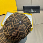 Fendi monogram cap in brown and tan FF pattern with button detail