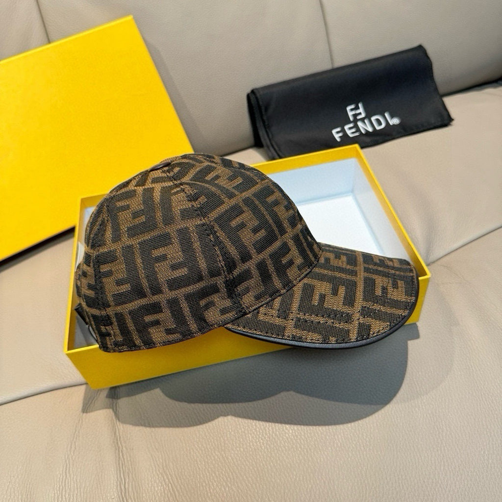 Fendi monogram baseball cap in brown and tan with curved brim and visor