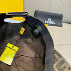 Fendi cap with black adjustable strap and interior lining with tag details