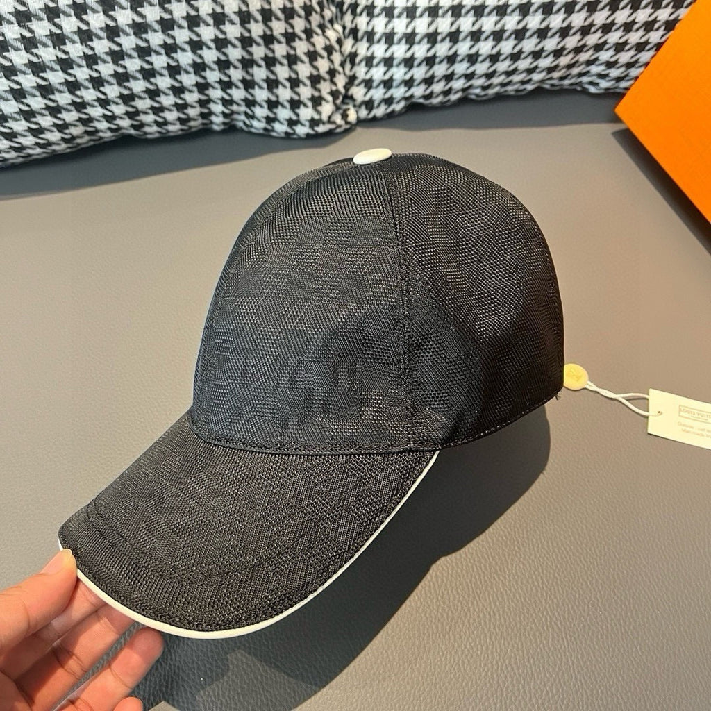 Baseball cap in dark charcoal with contrast white-trim brim