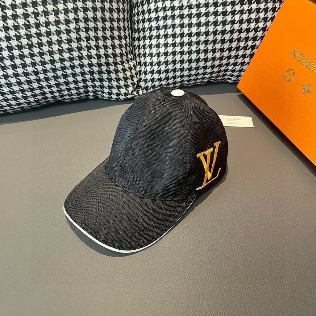 Louis Vuitton cap, dark gray with yellow LV logo and white top button