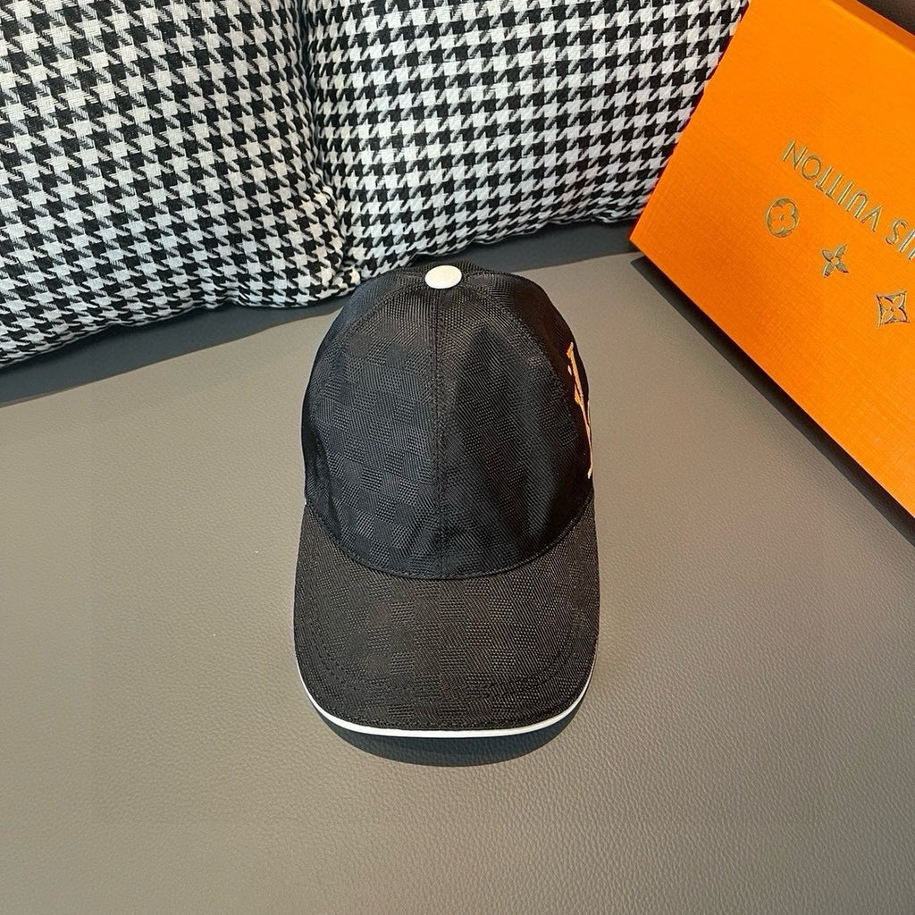 Louis Vuitton cap, dark gray fabric with white button and curved brim