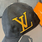 Louis Vuitton cap, dark gray with close-up yellow LV monogram