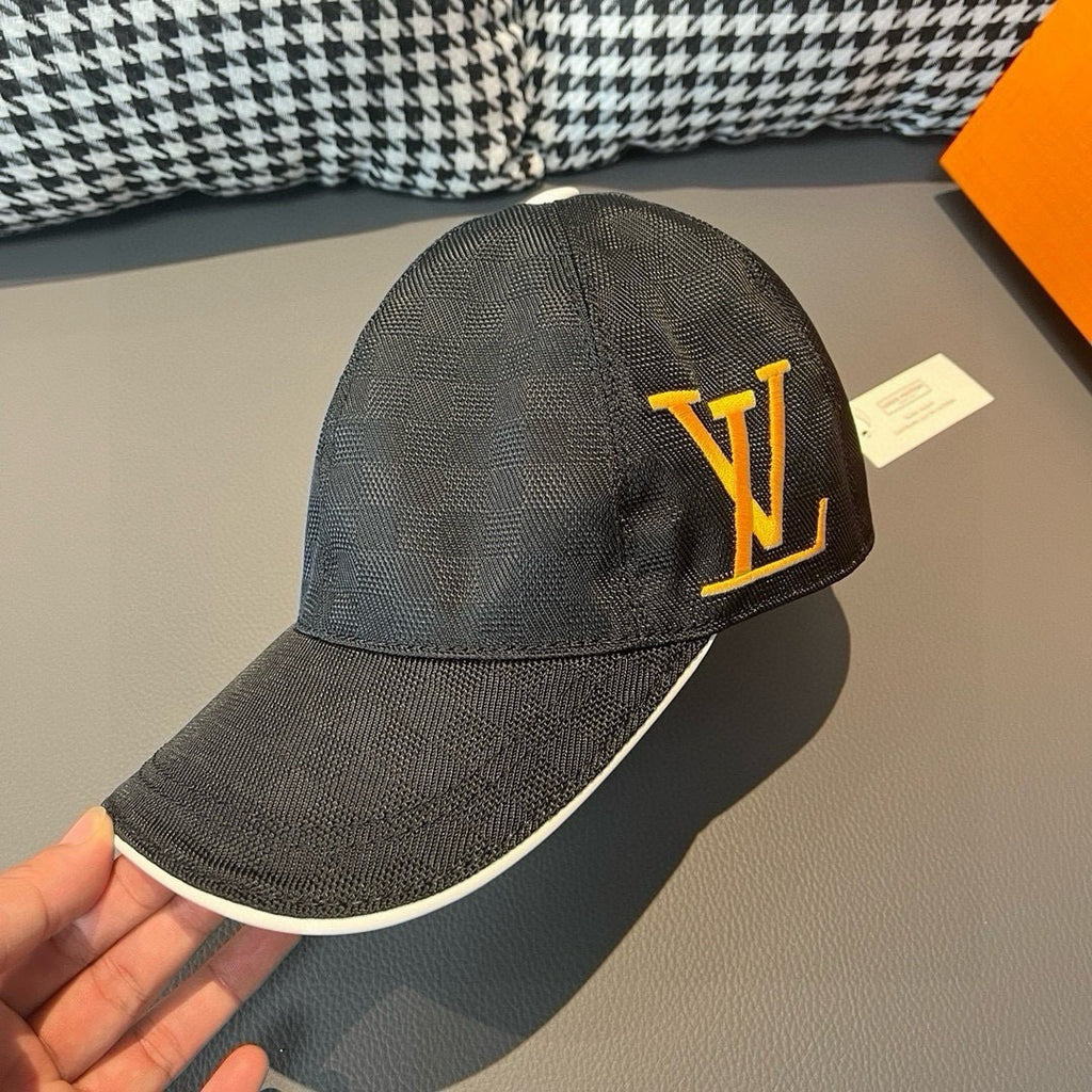 Louis Vuitton cap, dark gray with yellow LV monogram on front panel