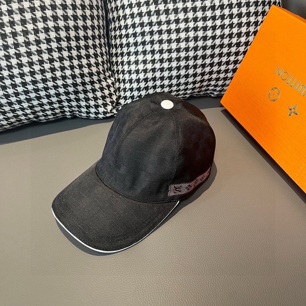 Louis Vuitton baseball cap, dark gray textured fabric, white top button