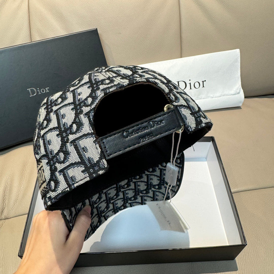 Dior cap with monogram fabric and inner adjustable strap visible