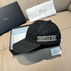 Dior black monogram baseball cap with “CHRISTIAN DIOR” logo band across front
