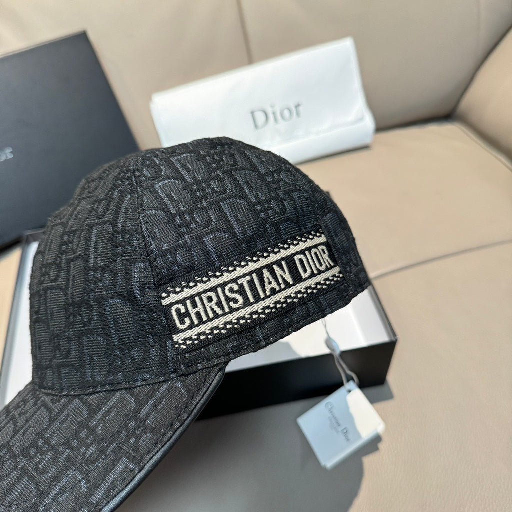 Dior black monogram cap with “CHRISTIAN DIOR” logo band detail
