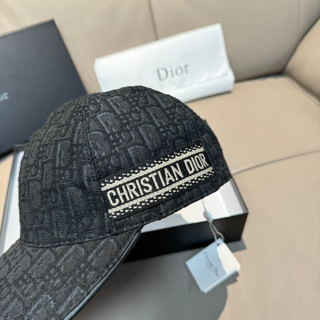 Dior black monogram cap with “CHRISTIAN DIOR” logo band detail