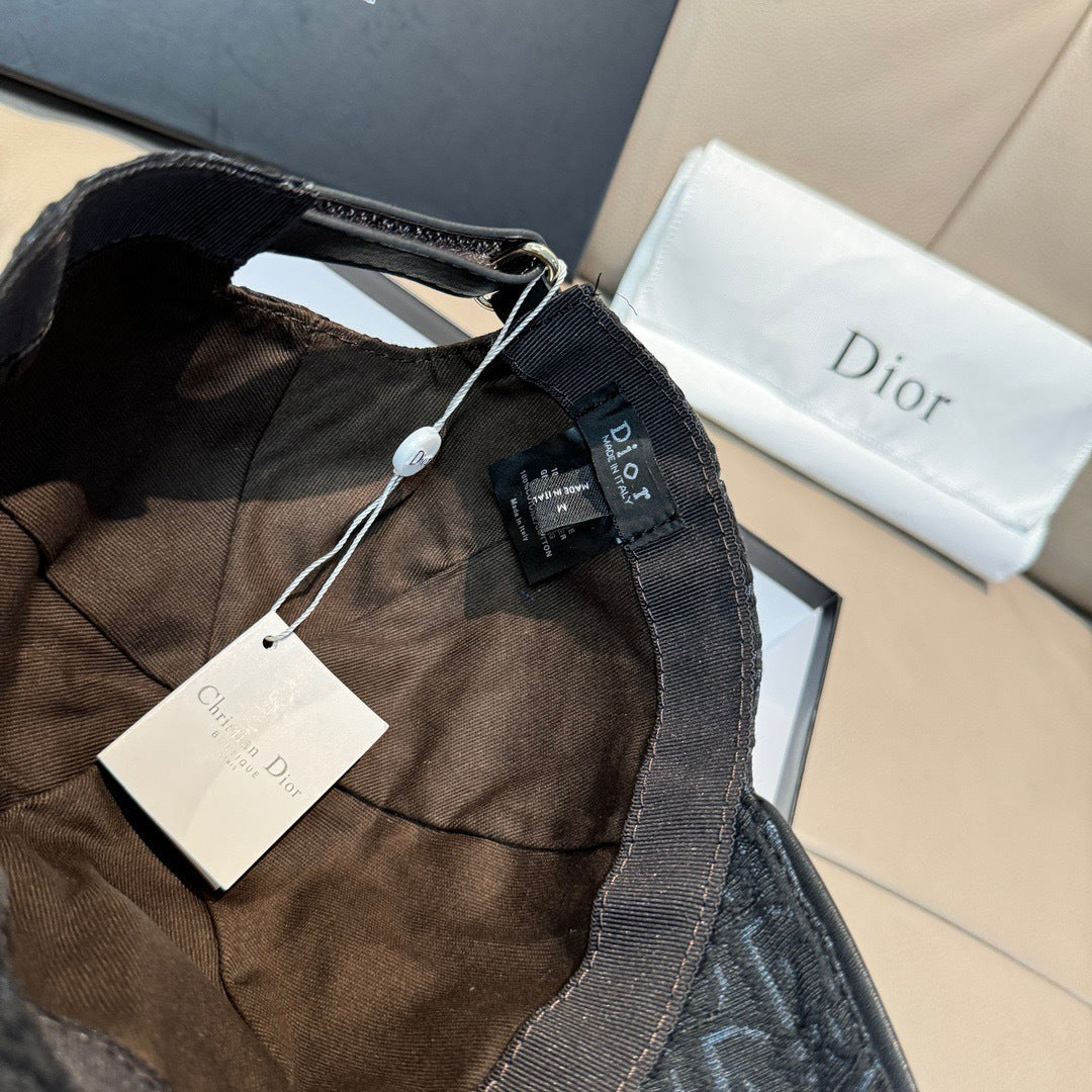 Dior cap interior view with fabric lining and hanging price tags