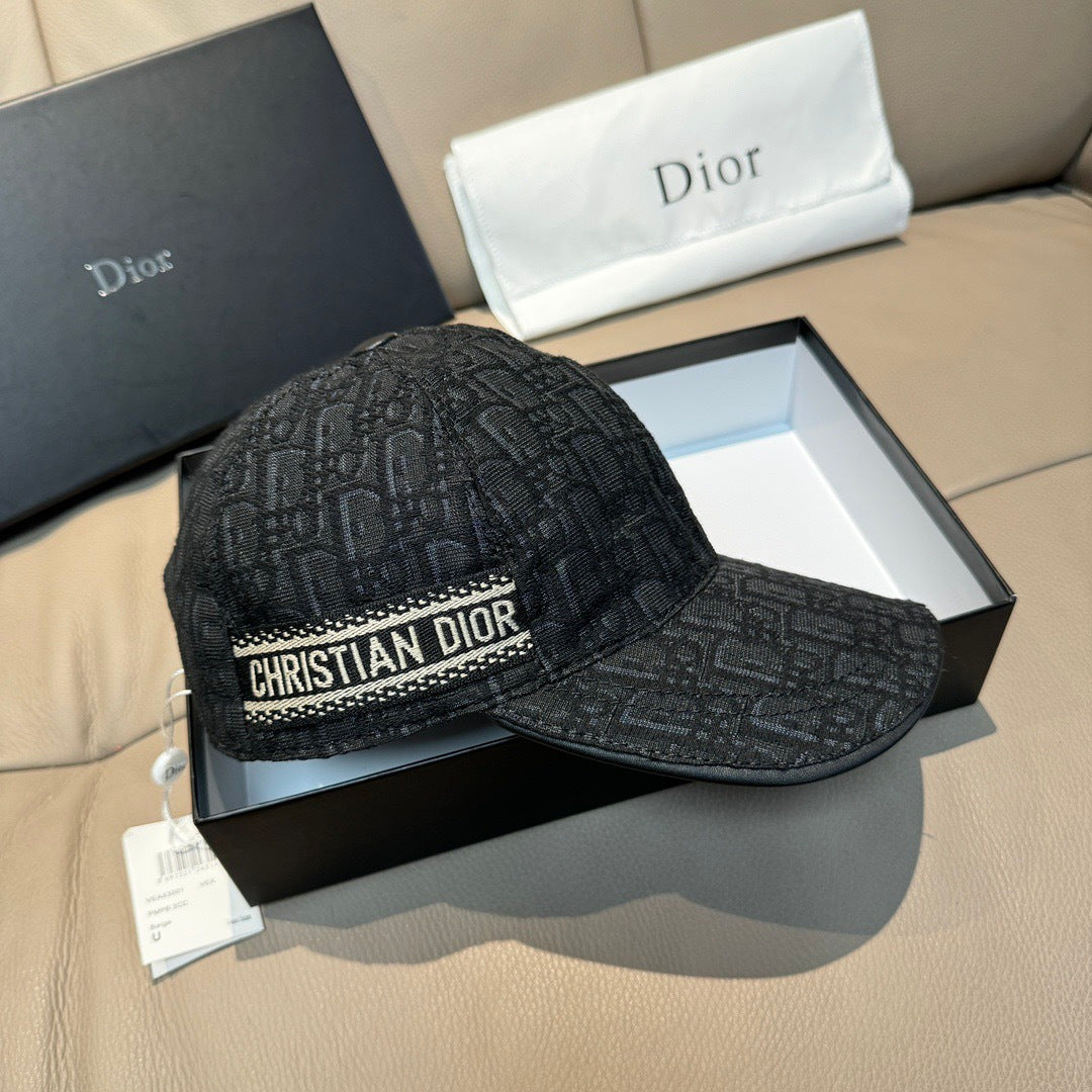 Dior black monogram baseball cap with “CHRISTIAN DIOR” logo band