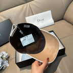 Beige monogram cap interior view with black lining and adjustable strap