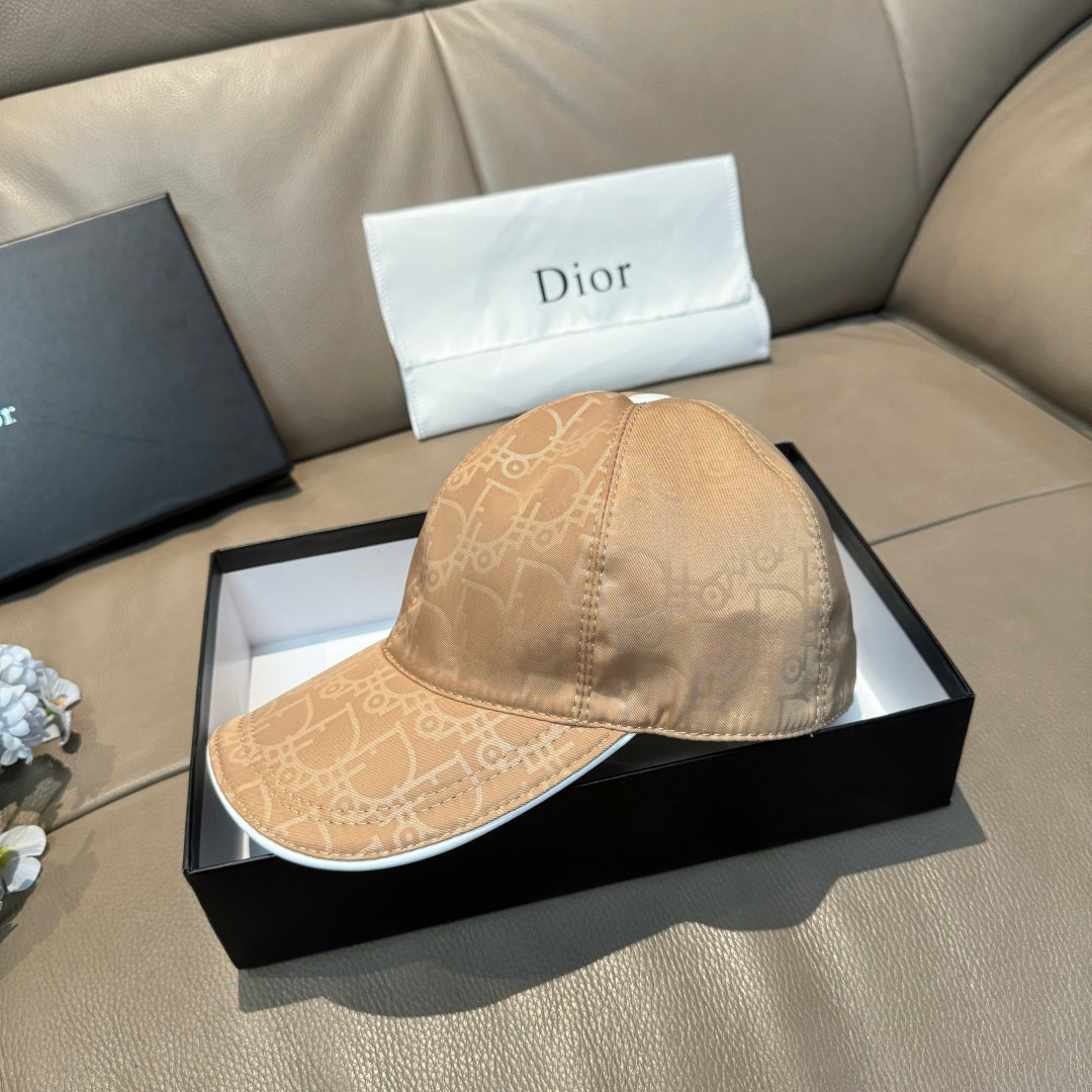 Beige monogram baseball cap with curved brim and Dior-style pattern