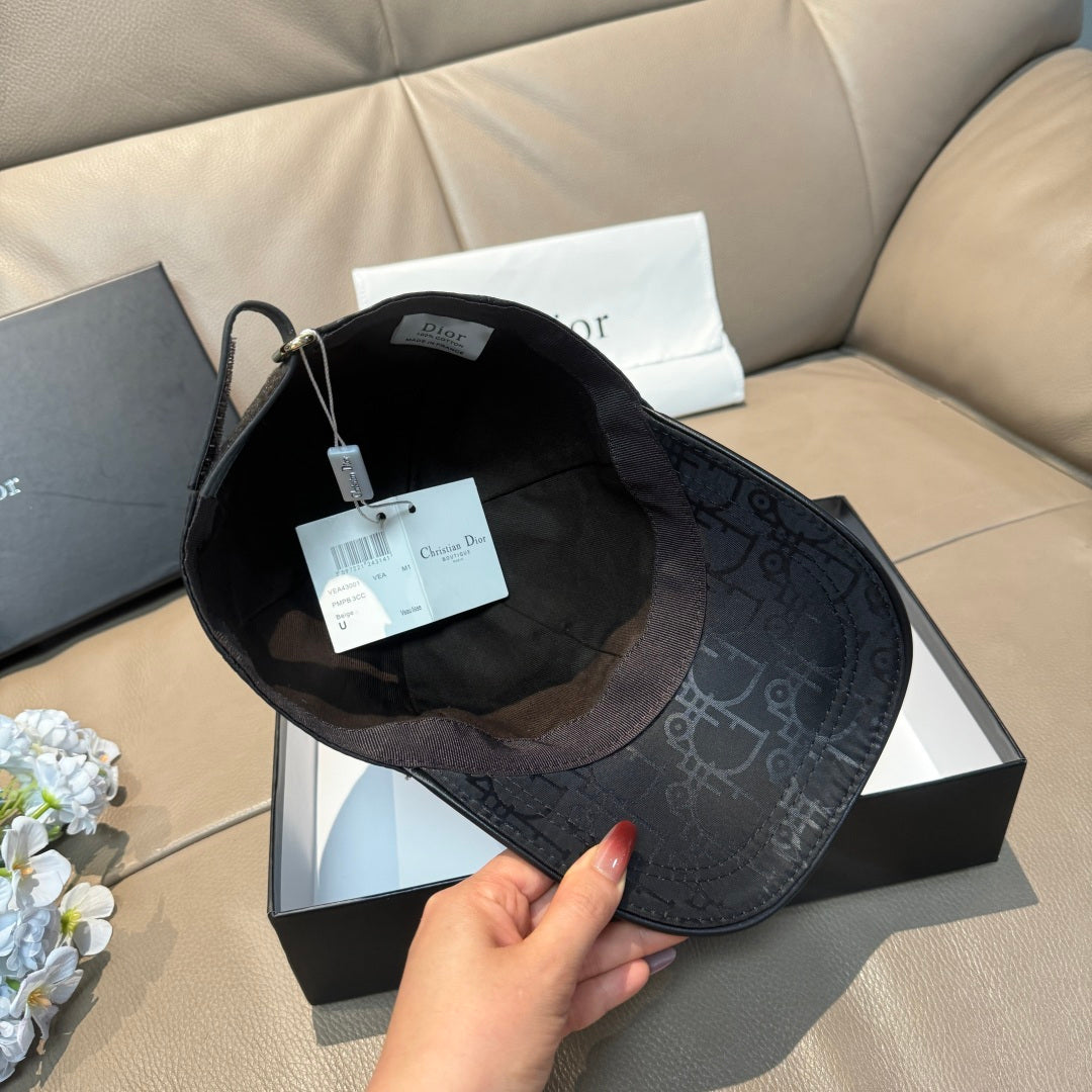 Dior cap inside view with adjustable strap and monogram-print exterior