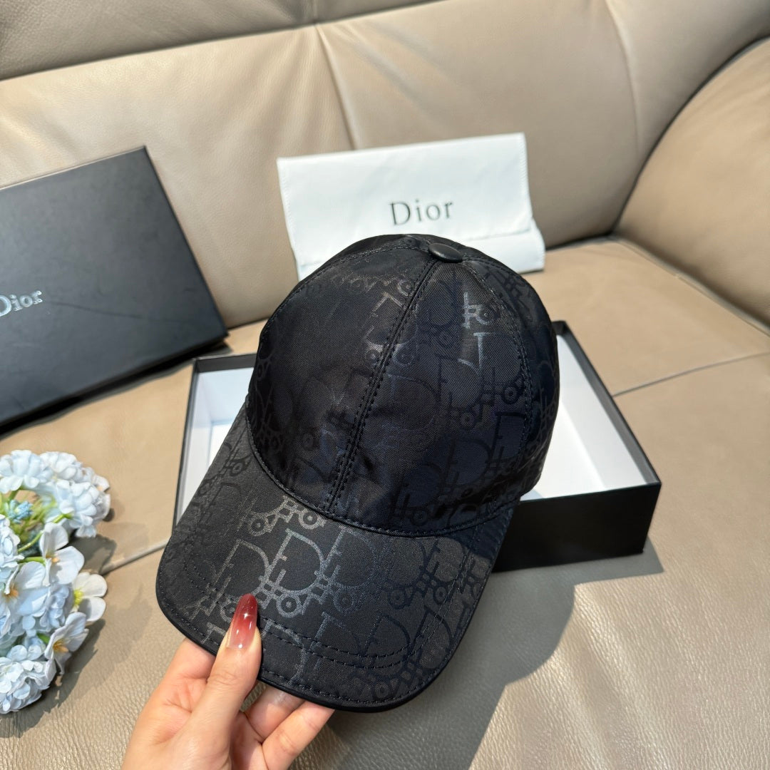 Dior baseball cap in dark monogram-print fabric with curved brim, front view
