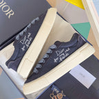 Unisex sneakers dark blue suede with light blue laces, white platform sole and Dior logo