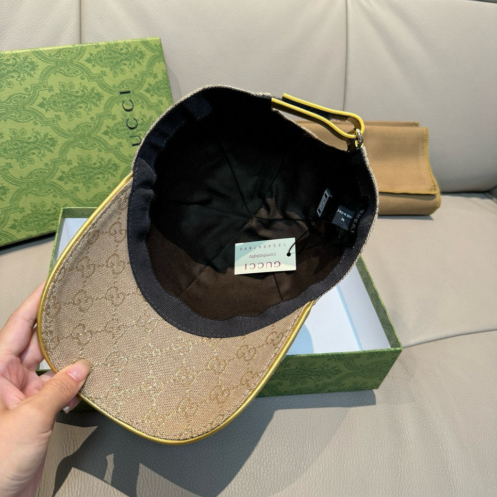 Gucci beige GG cap with black interior lining and hanging size label