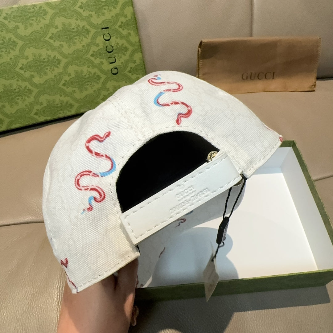 Gucci cap underside with white strap and label patch, exposed brim edge