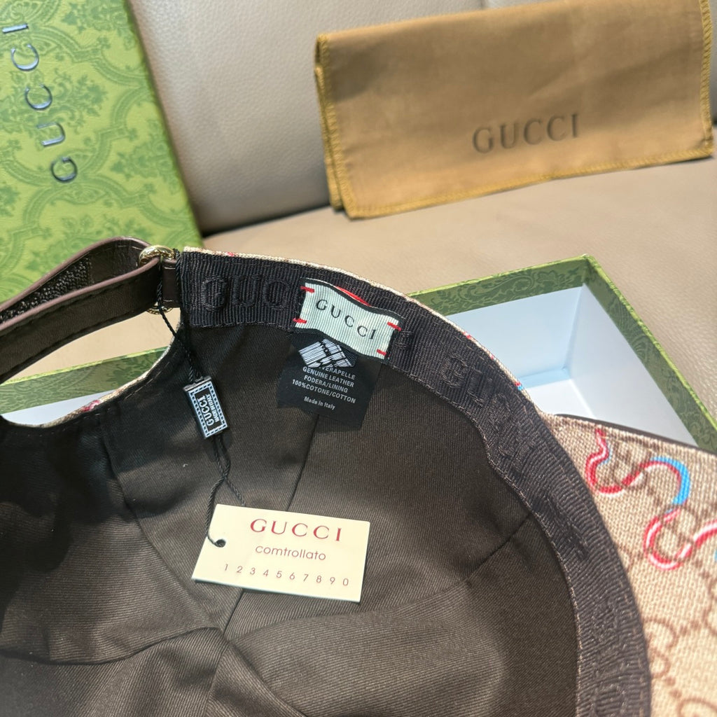 Gucci baseball cap interior with black adjustable strap and size/brand label