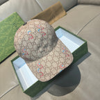 Gucci baseball cap in beige canvas with multicolor snake pattern, curved brim