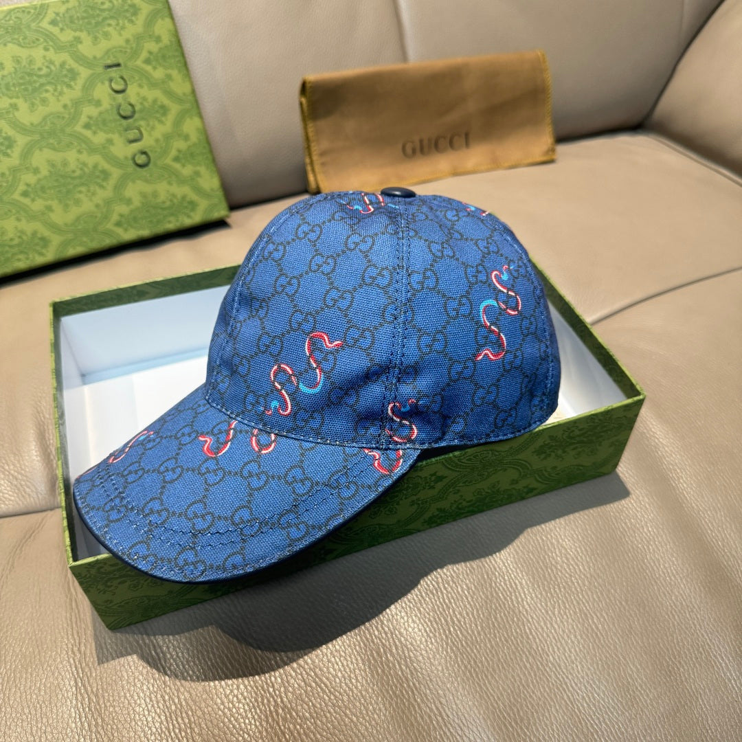 Gucci blue baseball cap with GG monogram and red horsebit detail