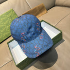 Gucci blue baseball cap with GG monogram and red horsebit embroidery
