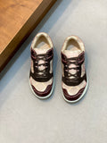 Burberry sneakers with burgundy, black and beige mesh uppers, lace-up and light sole
